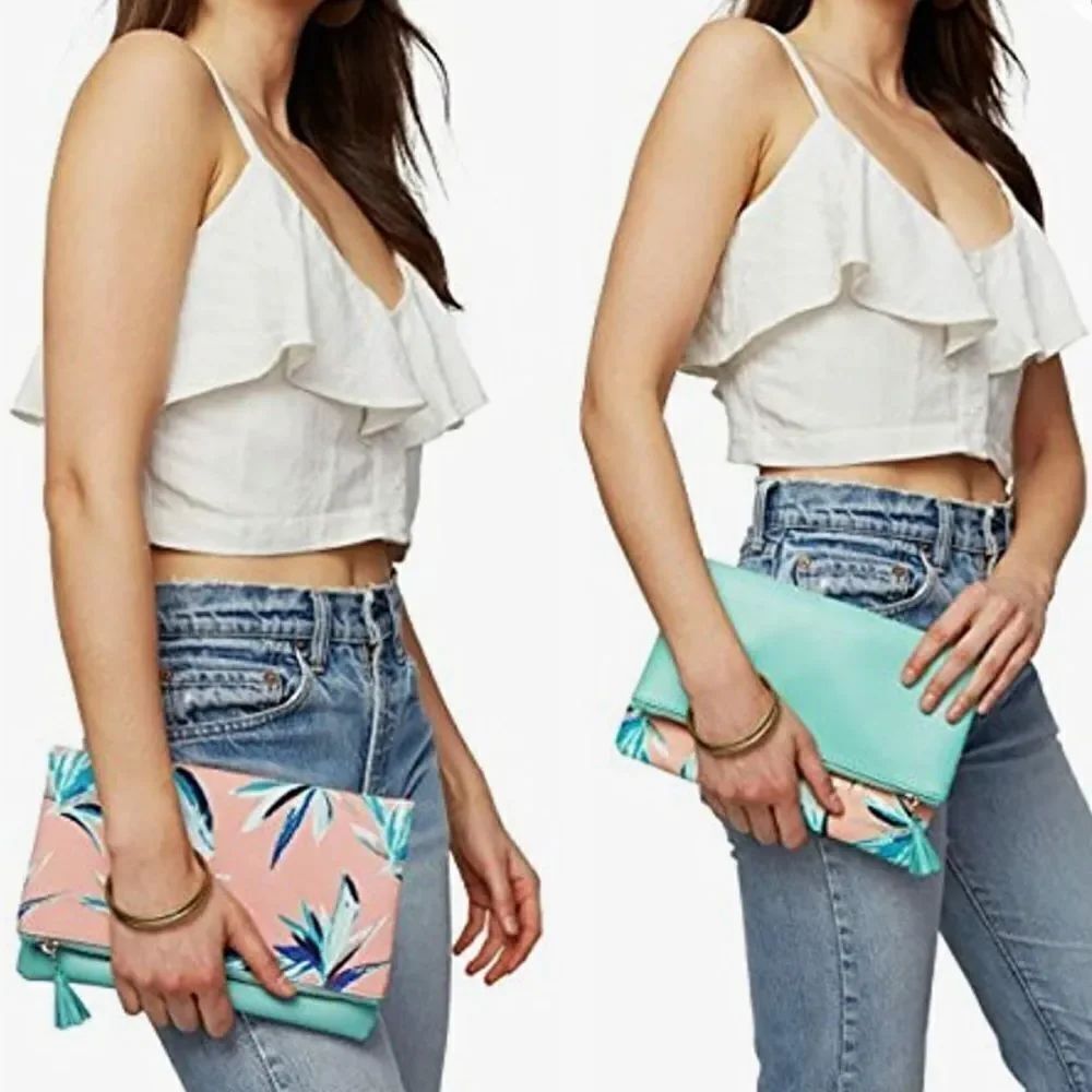 💜 Rachel pally mint coral reversible clutch